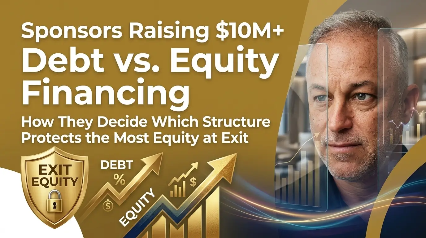 Debt vs. Equity Financing How Sponsors Protect the Most Equity at Exit A comparison of debt vs. equity financing for sponsors raising over $10M.