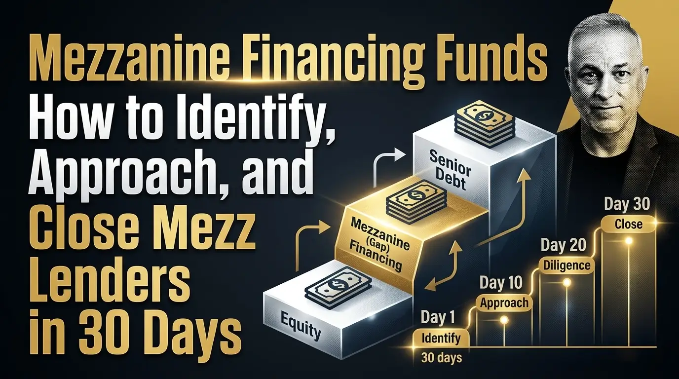 Mezzanine Financing Funds How to Close Lenders in 30 Days Timeline and strategy to identify and close mezzanine lenders in 30 days.