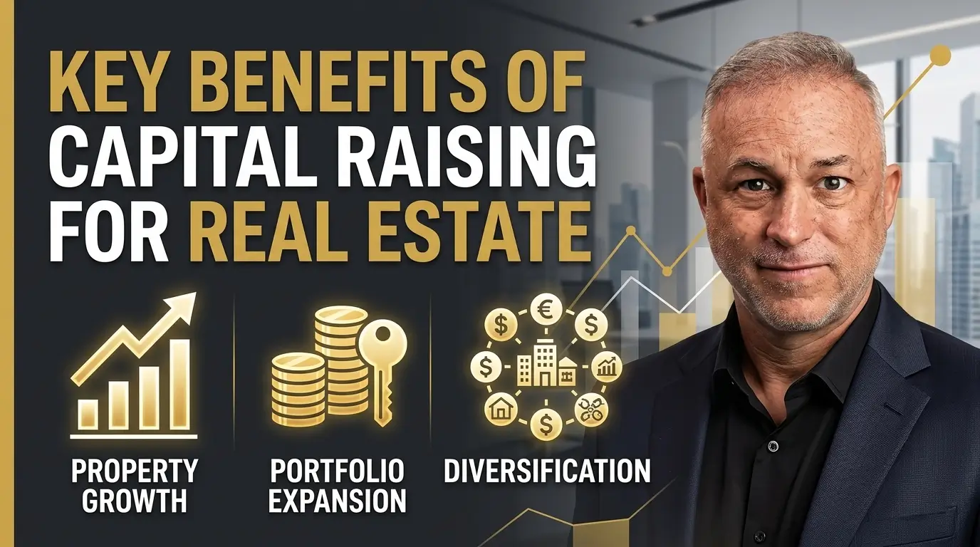Key Benefits of Capital Raising for Real Estate Key benefits of capital raising for real estate, featuring property growth, portfolio expansion, and diversification.