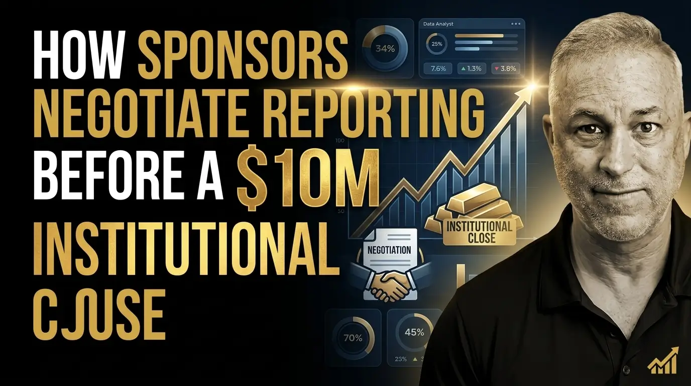 How Sponsors Negotiate Reporting Before a $10M Institutional Close An infographic illustrating how sponsors negotiate reporting obligations before an institutional close, featuring data analytics and negotiation icons.