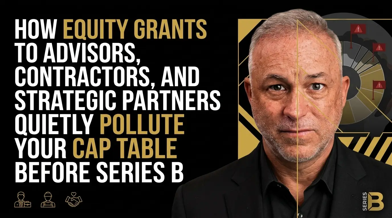 An infographic highlighting the risks of how early equity grants to advisors, contractors, and partners can complicate a company's cap table prior to a Series B round.