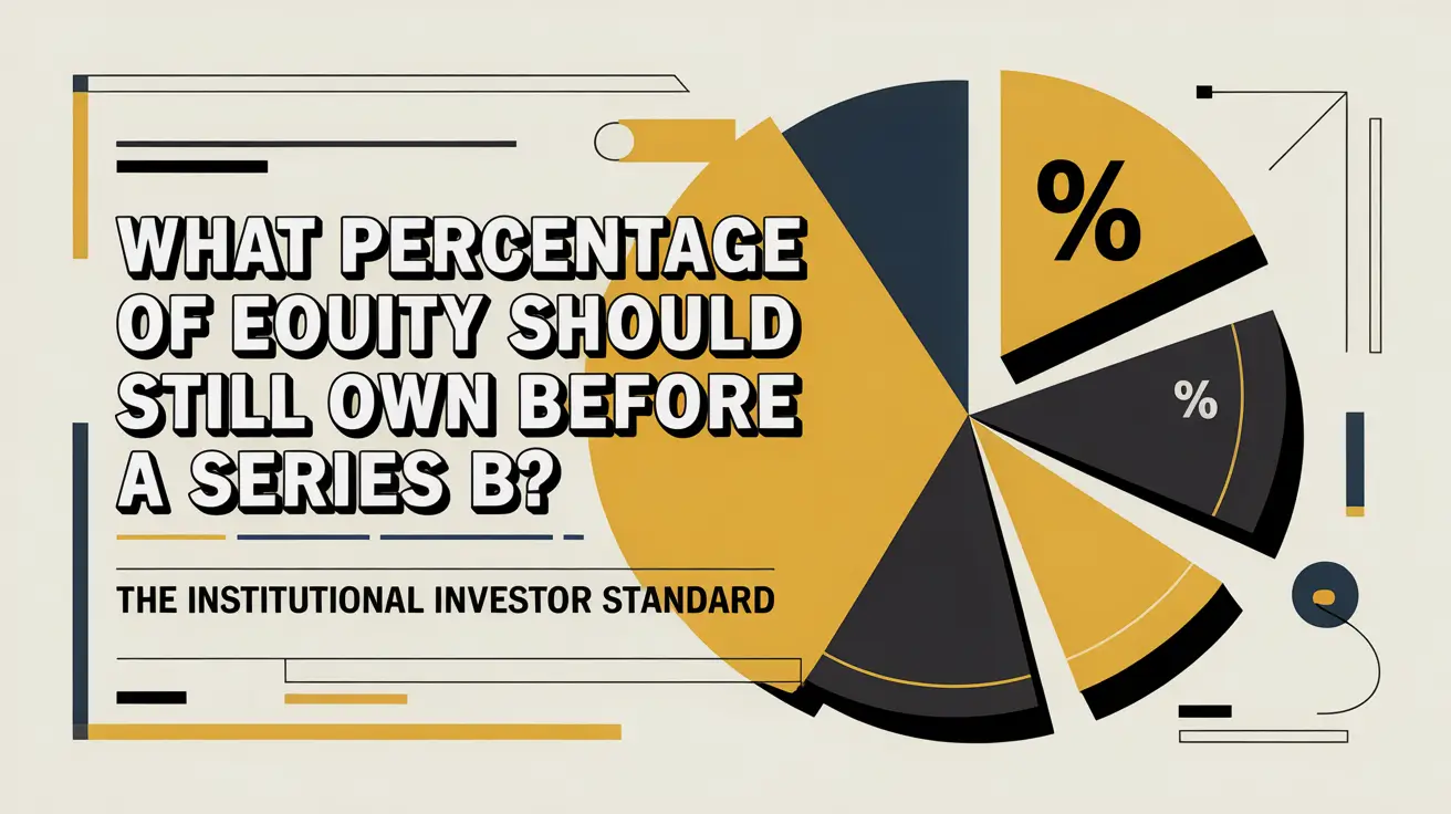 A modern infographic-style featured image displaying a split pie chart with percentage symbols next to the question of what equity percentage founders should still own before a Series B round.