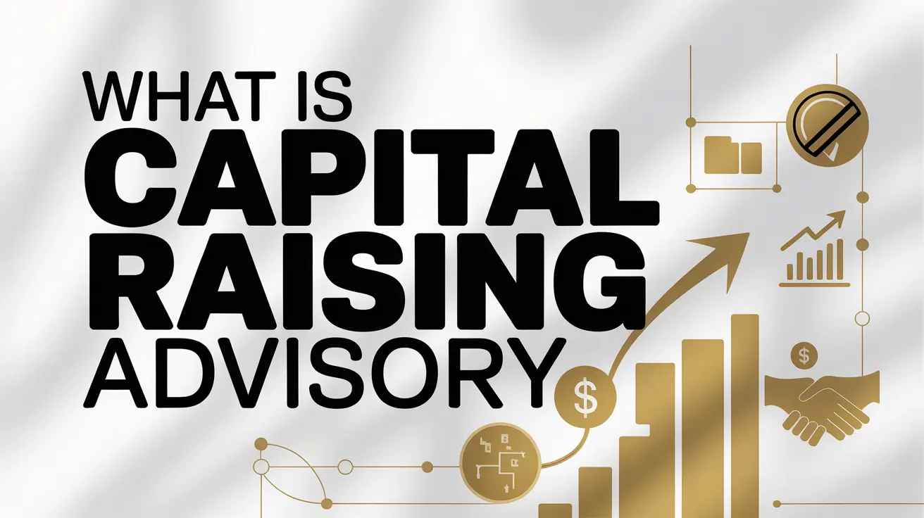 What is capital raising advisory, illustrated with finance growth icons, an upward trend arrow, and a handshake symbolizing investment and fundraising strategy