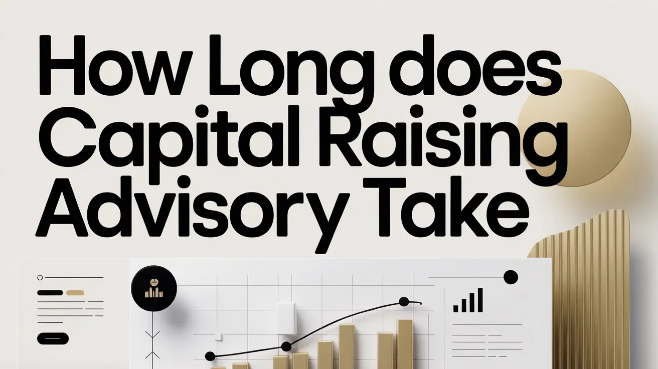 How Long Does Capital Raising Advisory Take Timeline and Process Explained How long does capital raising advisory take, with a finance dashboard, growth chart, and gold and black design elements on a clean background