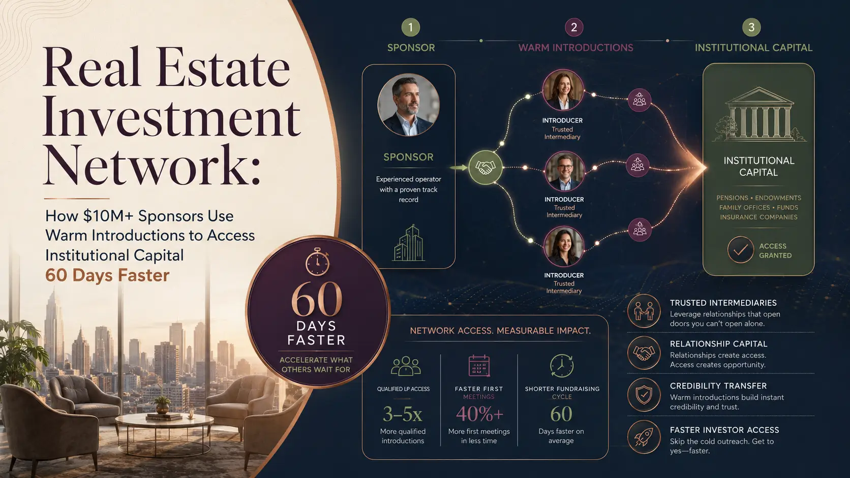 Mixed-use real estate development infographic showing retail, residential, and office components, capital stack, lender criteria, and data room checklist