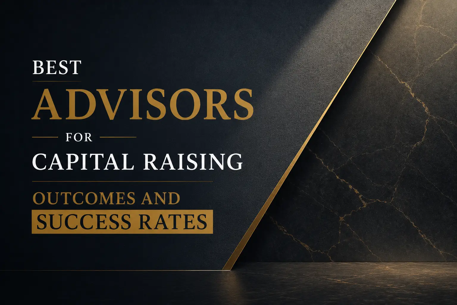Best advisors for capital raising outcomes and success rates, shown in gold text on a black marble background with diagonal accent lines