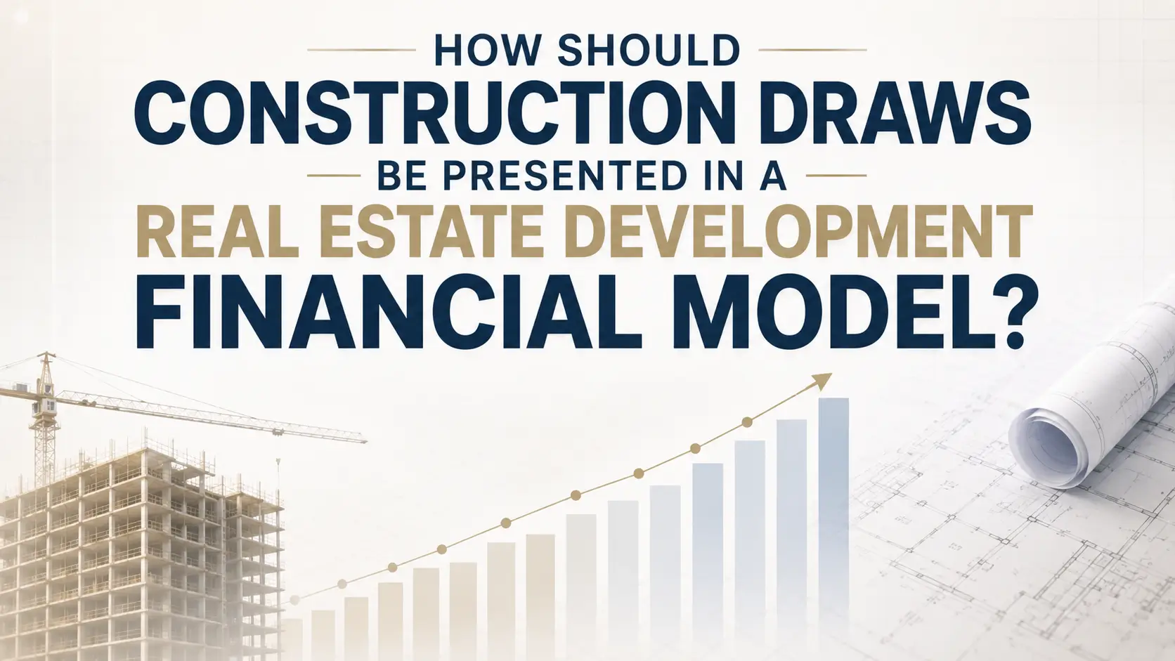 Construction Draws in a Real Estate Development Financial Model Construction draws in a real estate development financial model, with a rising investment chart, building site, and architectural plans