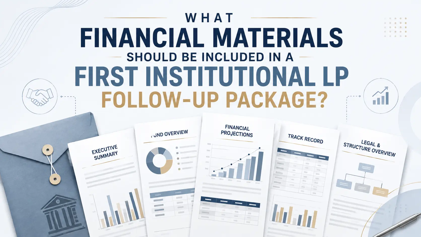 Financial materials for a first institutional LP follow-up package, including executive summary, fund overview, projections, track record, and legal structure