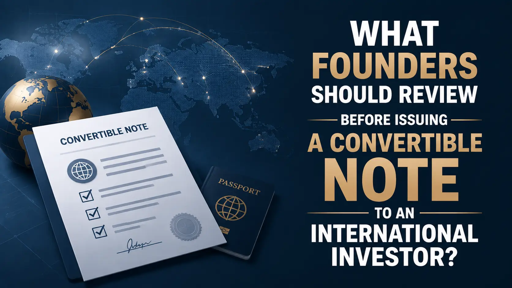 Convertible note checklist showing what founders should review before issuing a note to an international investor