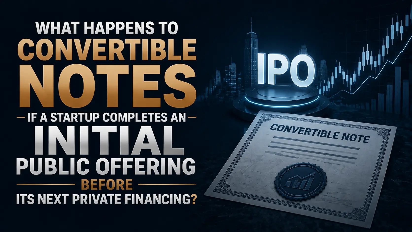 Convertible note graphic explaining what happens when a startup completes an IPO before its next private financing