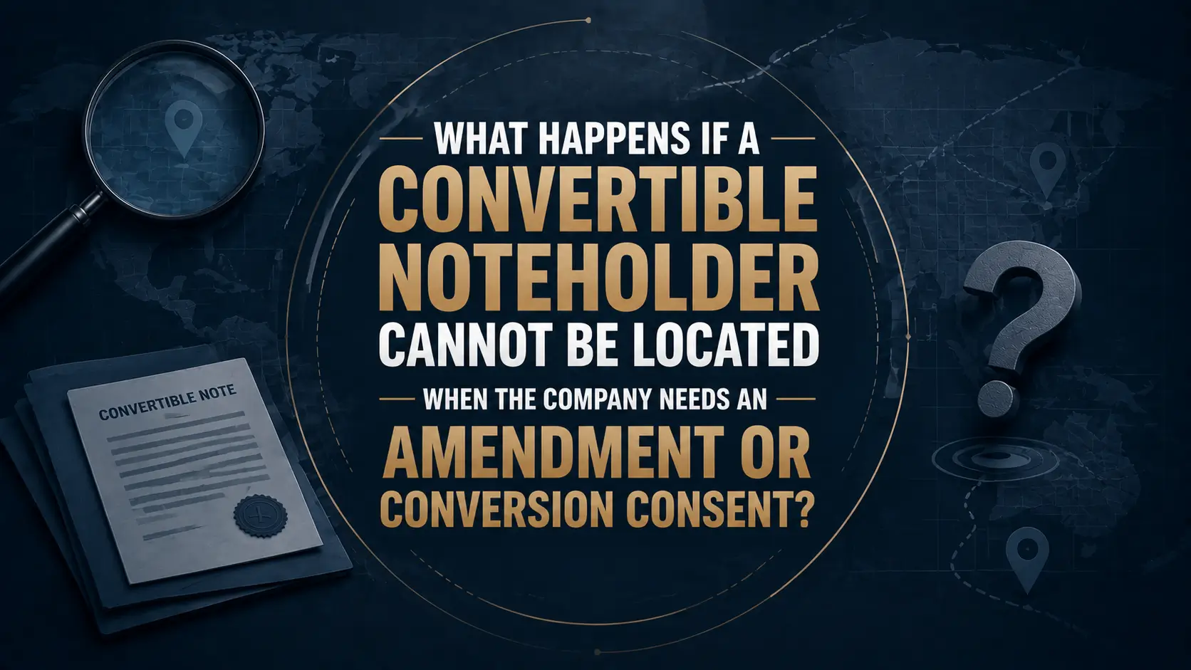 What Happens When a Convertible Noteholder Cannot Be Located Convertible noteholder consent graphic explaining what to do when an investor cannot be located for an amendment or conversion