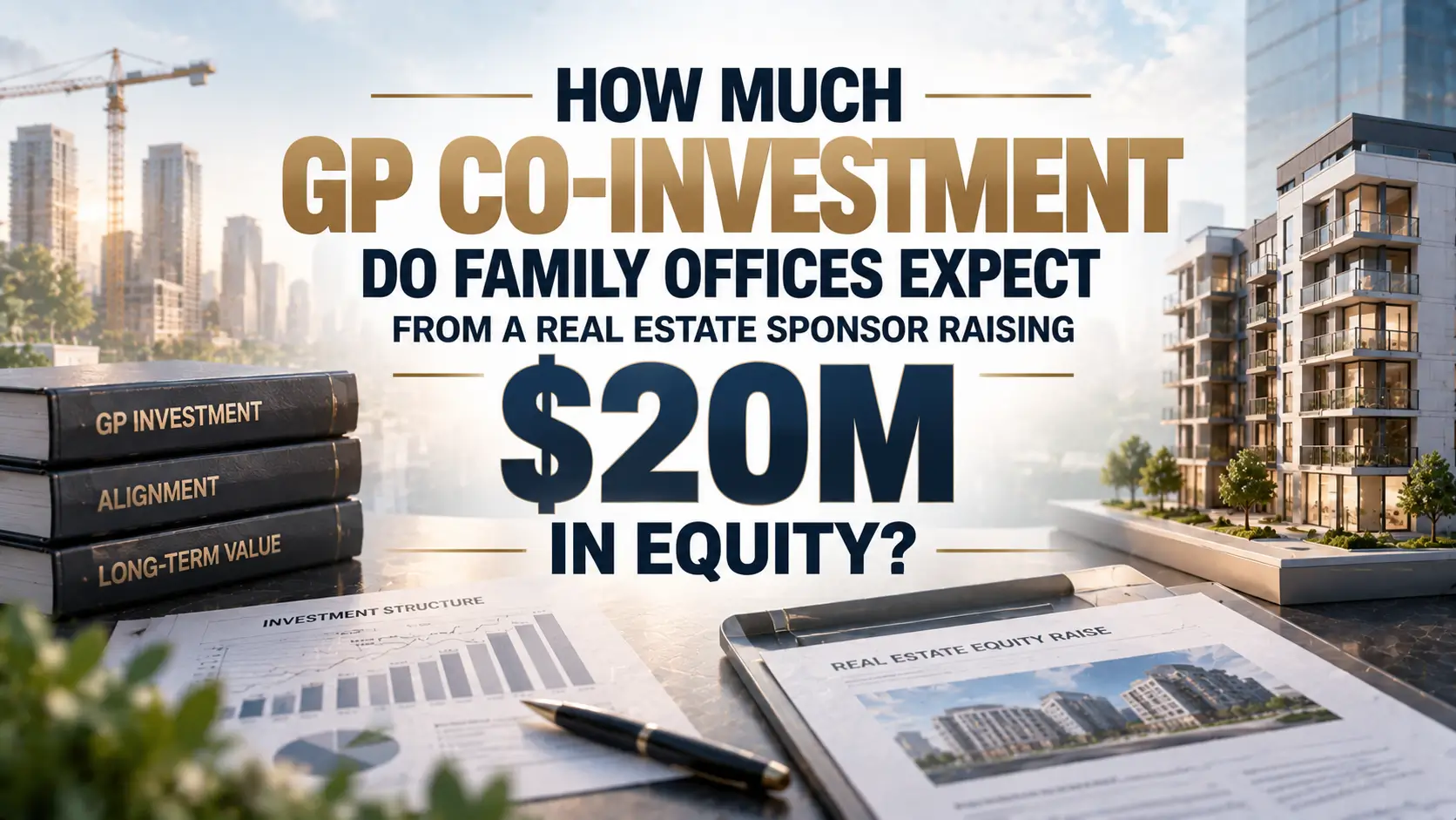 Real estate equity raise graphic asking how much GP co-investment family offices expect, with $20M and development plans.