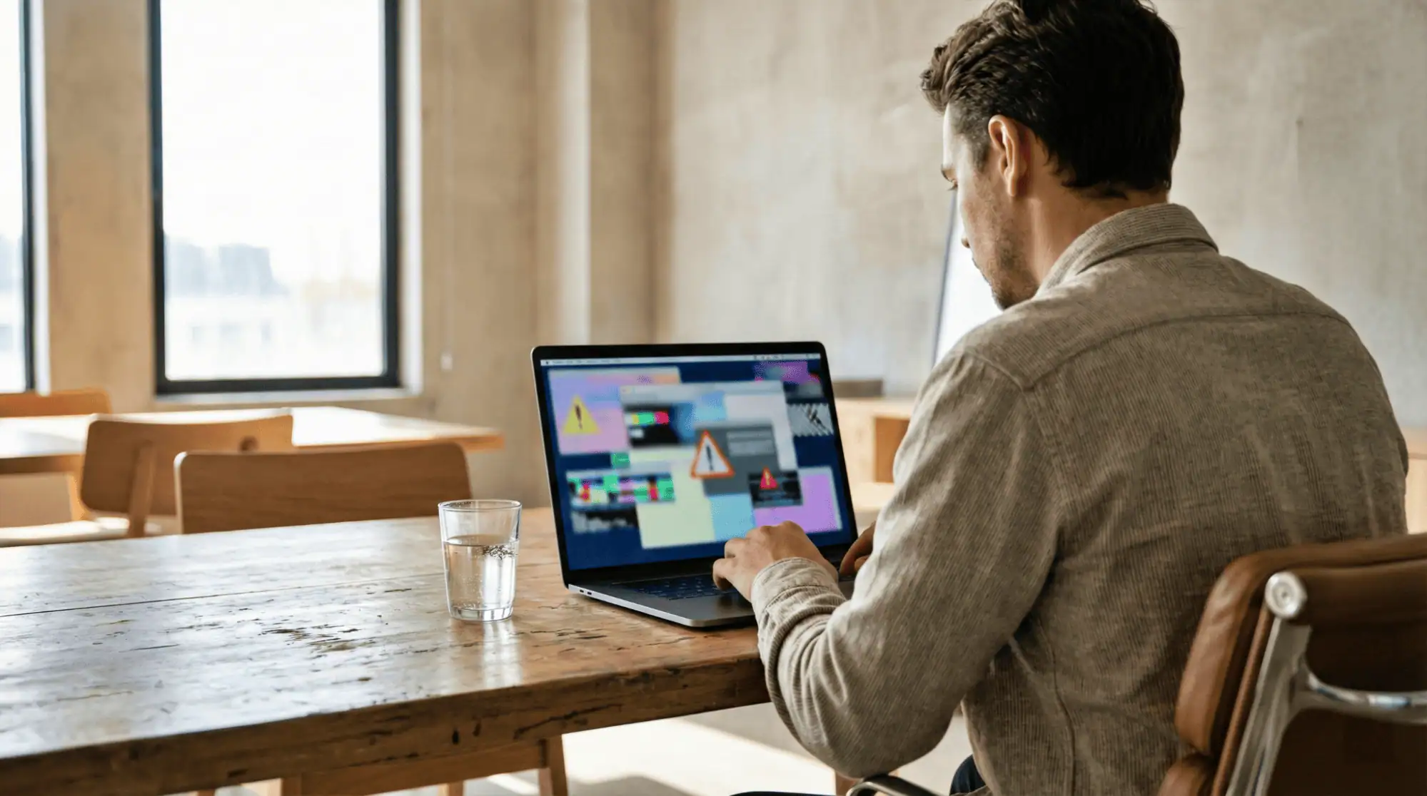 Employee reviewing suspicious email on laptop screen showing AI-generated phishing content