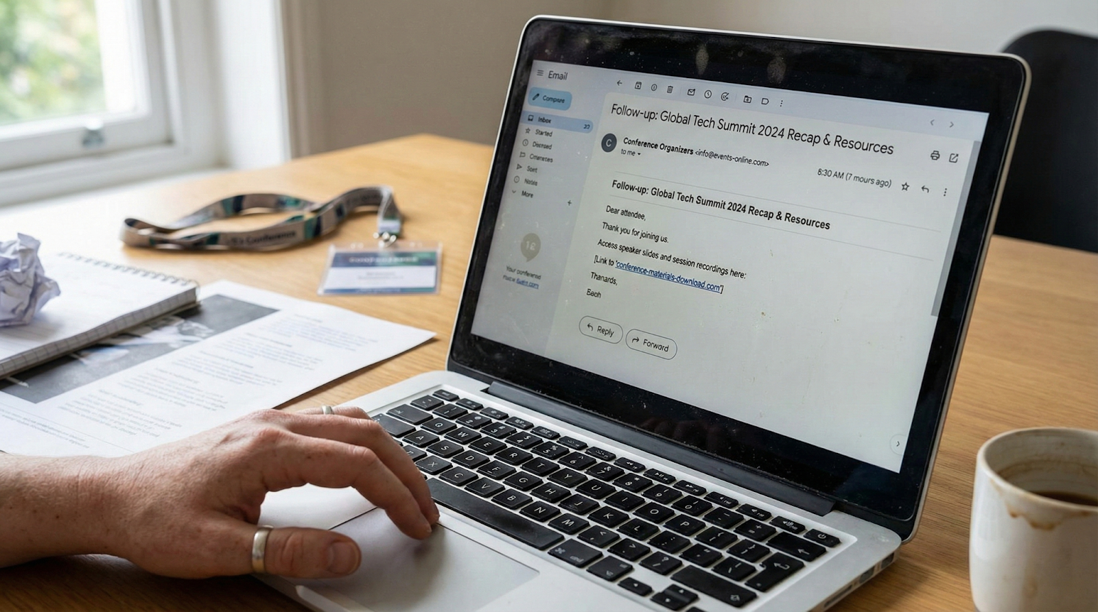 Phishing email disguised as conference follow-up communication