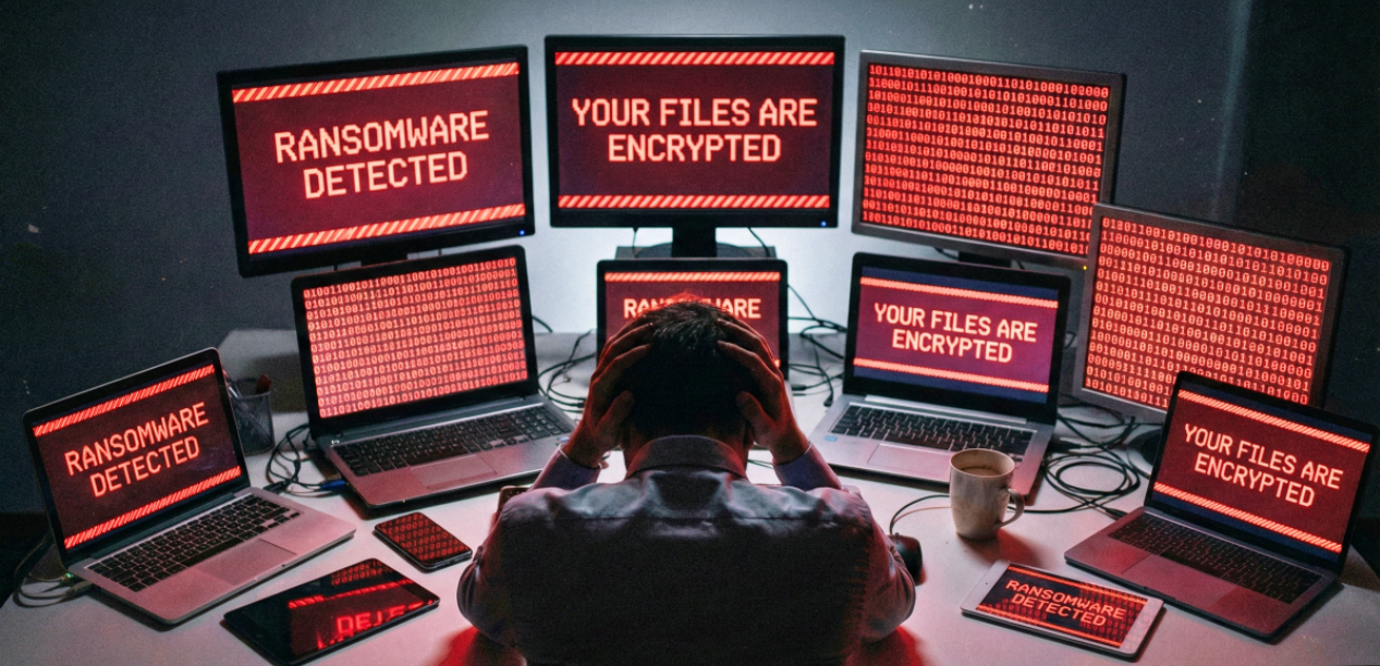 A cybersecurity professional reviewing multiple threat alert screens, representing AI monitoring without the human training element