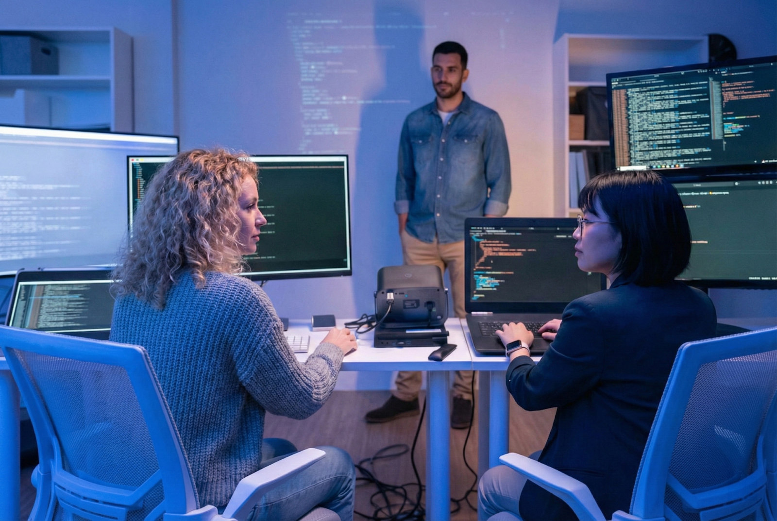 Team reviewing cybersecurity training dashboard