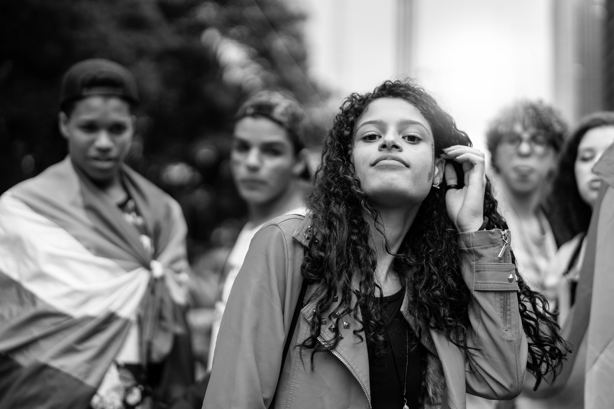 Group of queer teens celebrating Pride.