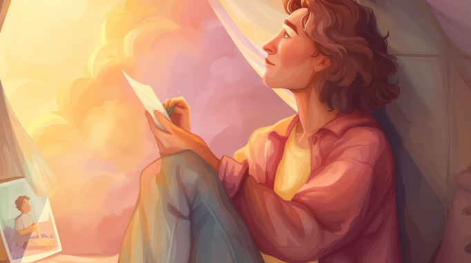 A thoughtful adult sitting quietly by a window, reflecting while holding a childhood photograph, symbolizing grief for unmet parental connection.