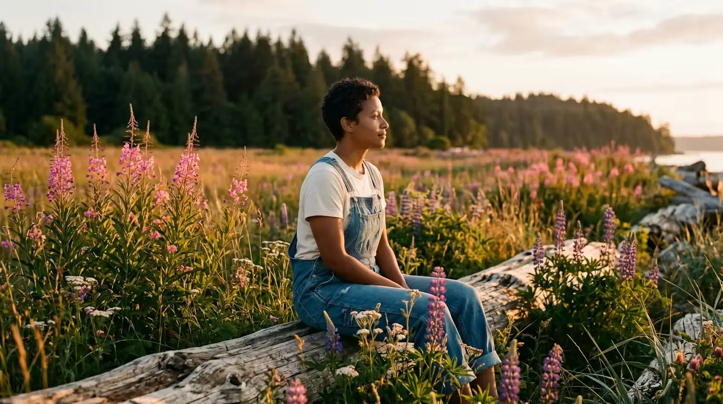 Adult seated at edge of a wildflower meadow at golden hour | Blog | CSP