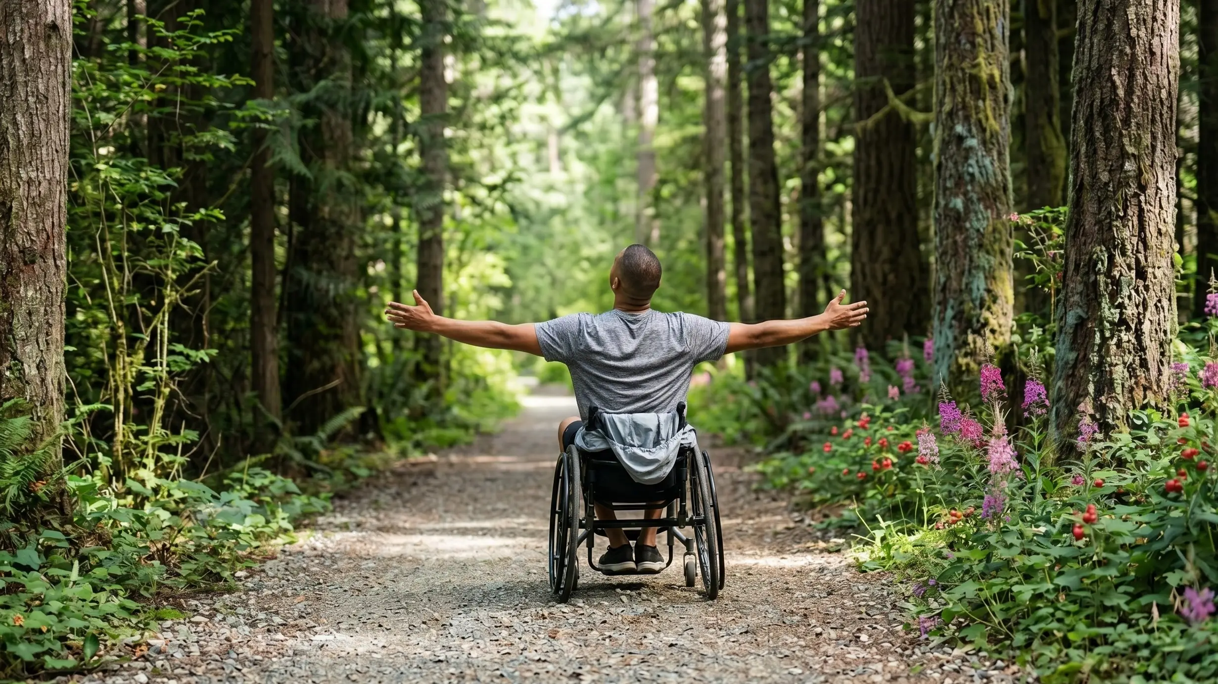 Adult pauses while rolling along a BC trail | Therapy Blog | CSP