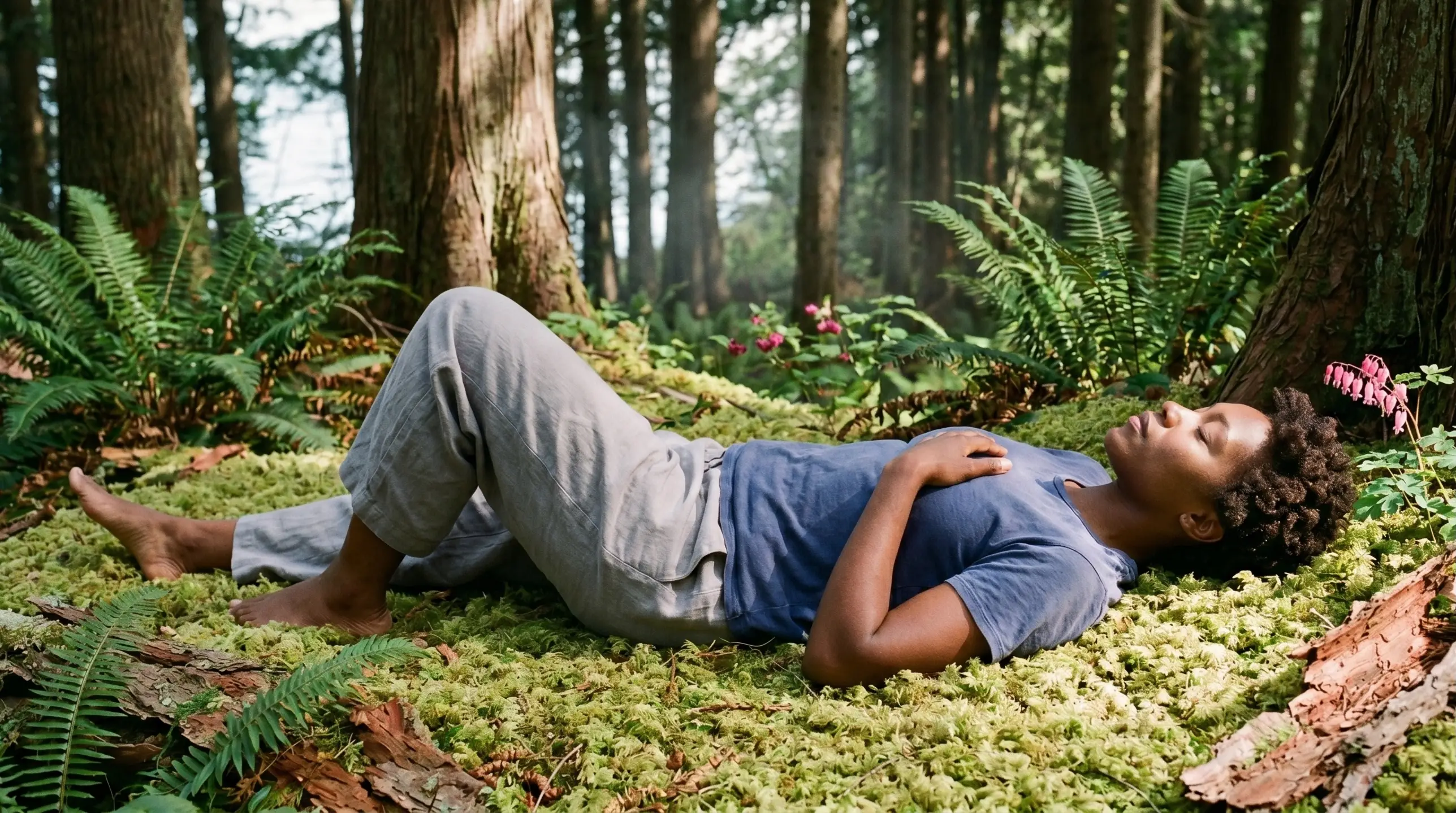 Adult sits on moss in a cedar forest in BC | Therapist Blog | CSP