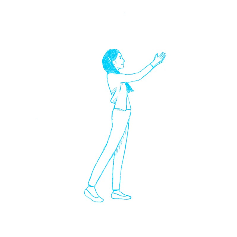 Illustration of a profile of a woman full body in sketch blue