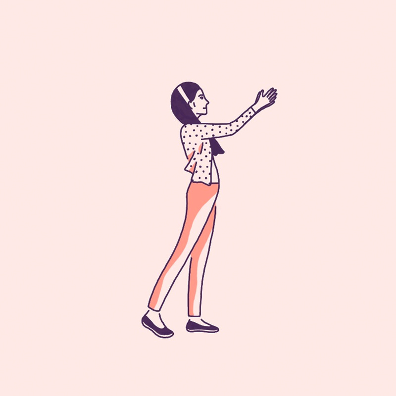 Illustration of a profile of a woman full body in two-tone warm style