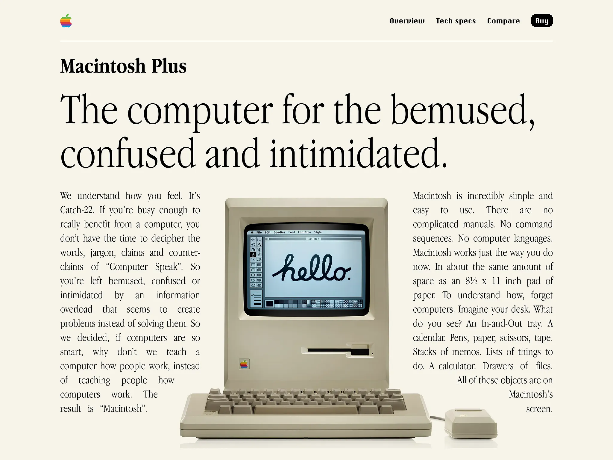 A webpage styled to look like a vintage ad of a macintosh computer