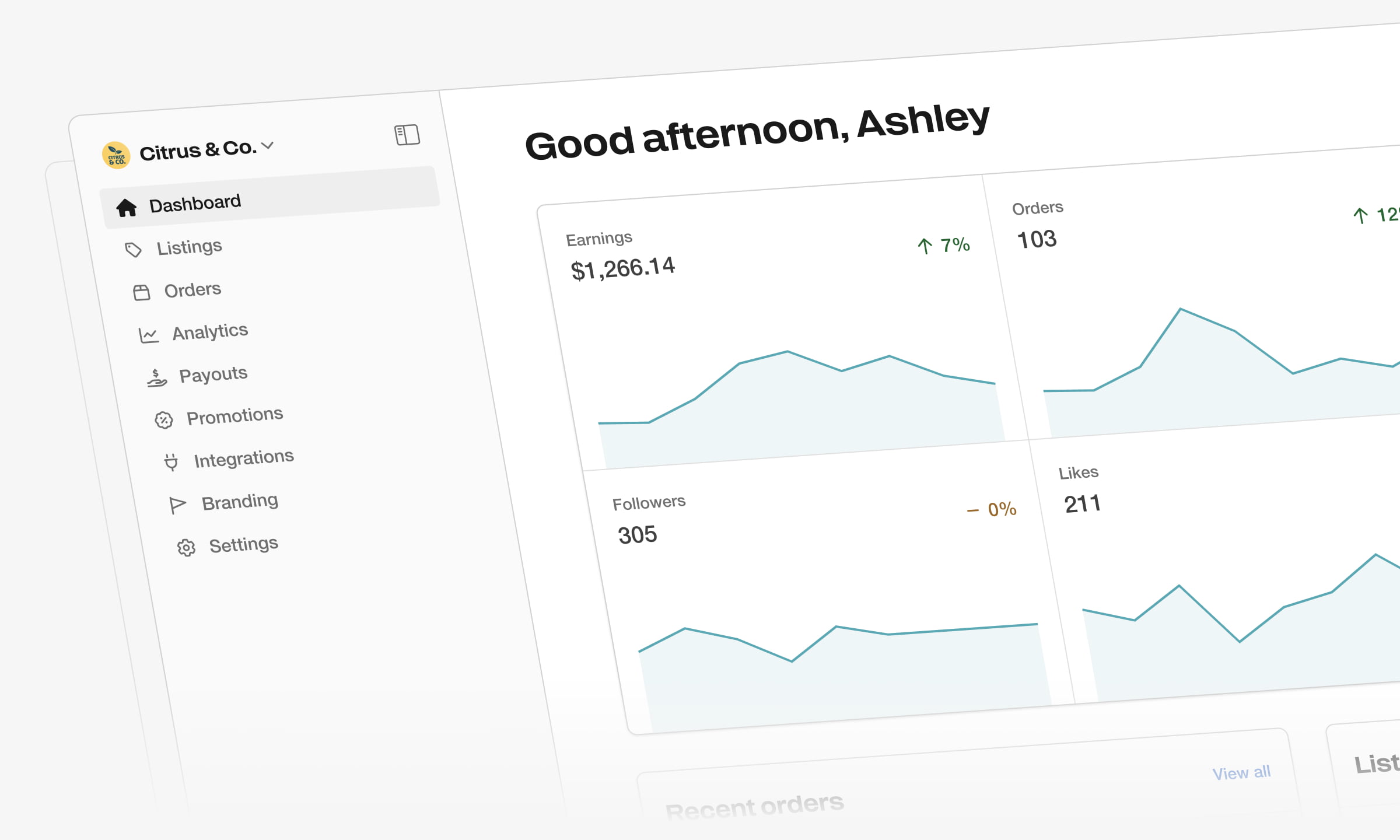 A closeup shot of a dashboard sidebar and analytics at a skewed angle