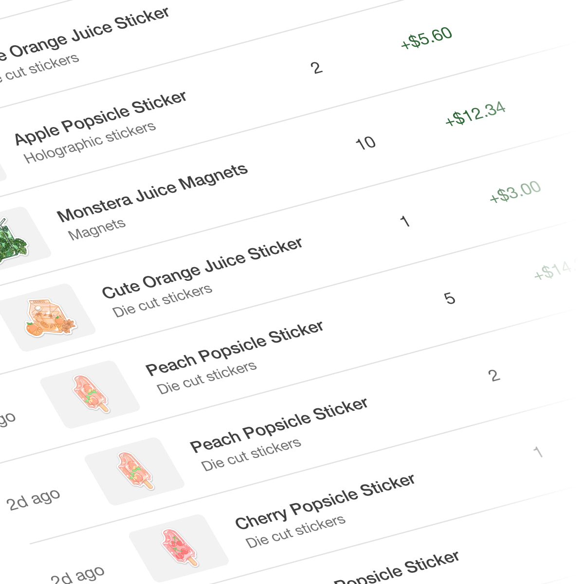 Close up UI of a flexible order history table