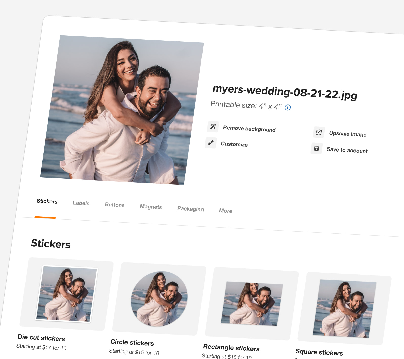 A minimal UI of an online tool to upload and print images