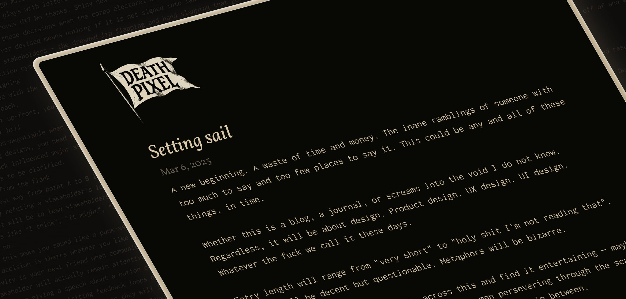 A dark image showing a blog UI in tan