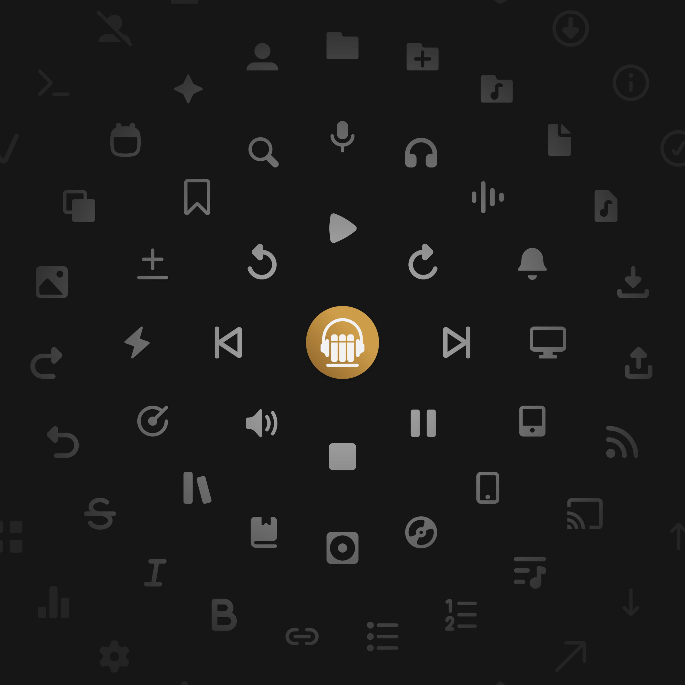 Concentric circles of custom icons made for media library management
