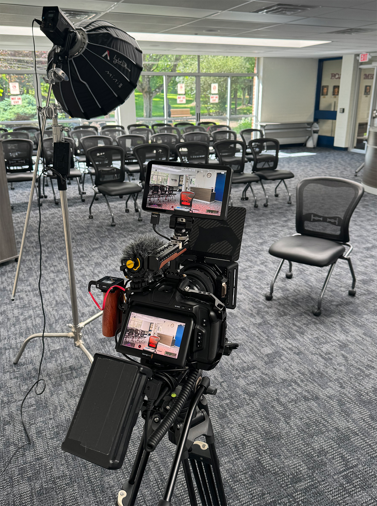 Cinema camera filming interview