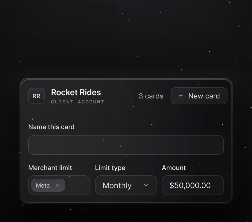 Card-level spend limit settings in Opal