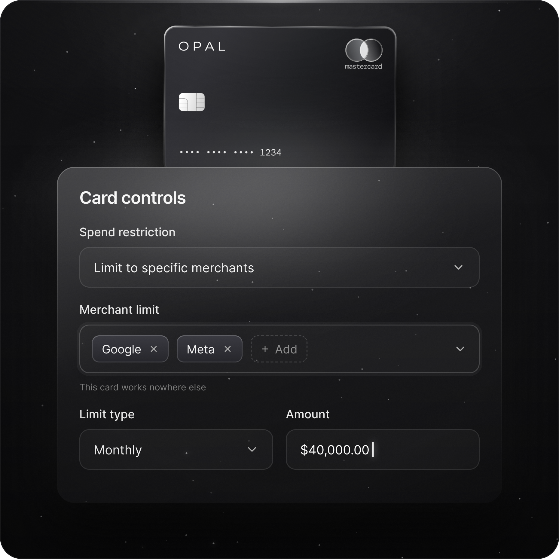 Opal card spend controls with merchant restrictions