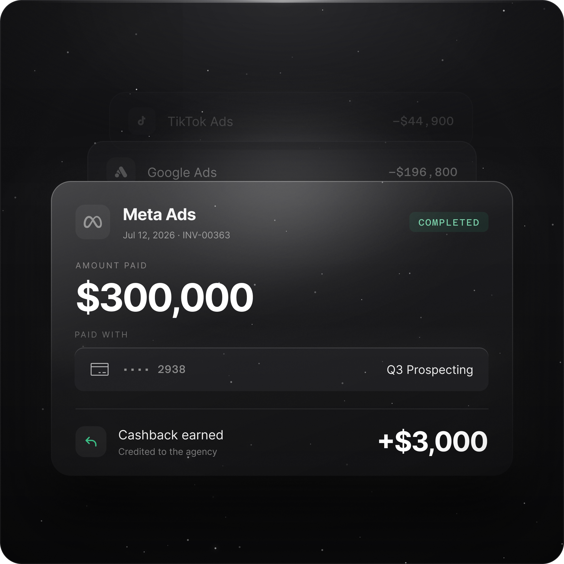 Cashback earned on eligible advertising spend