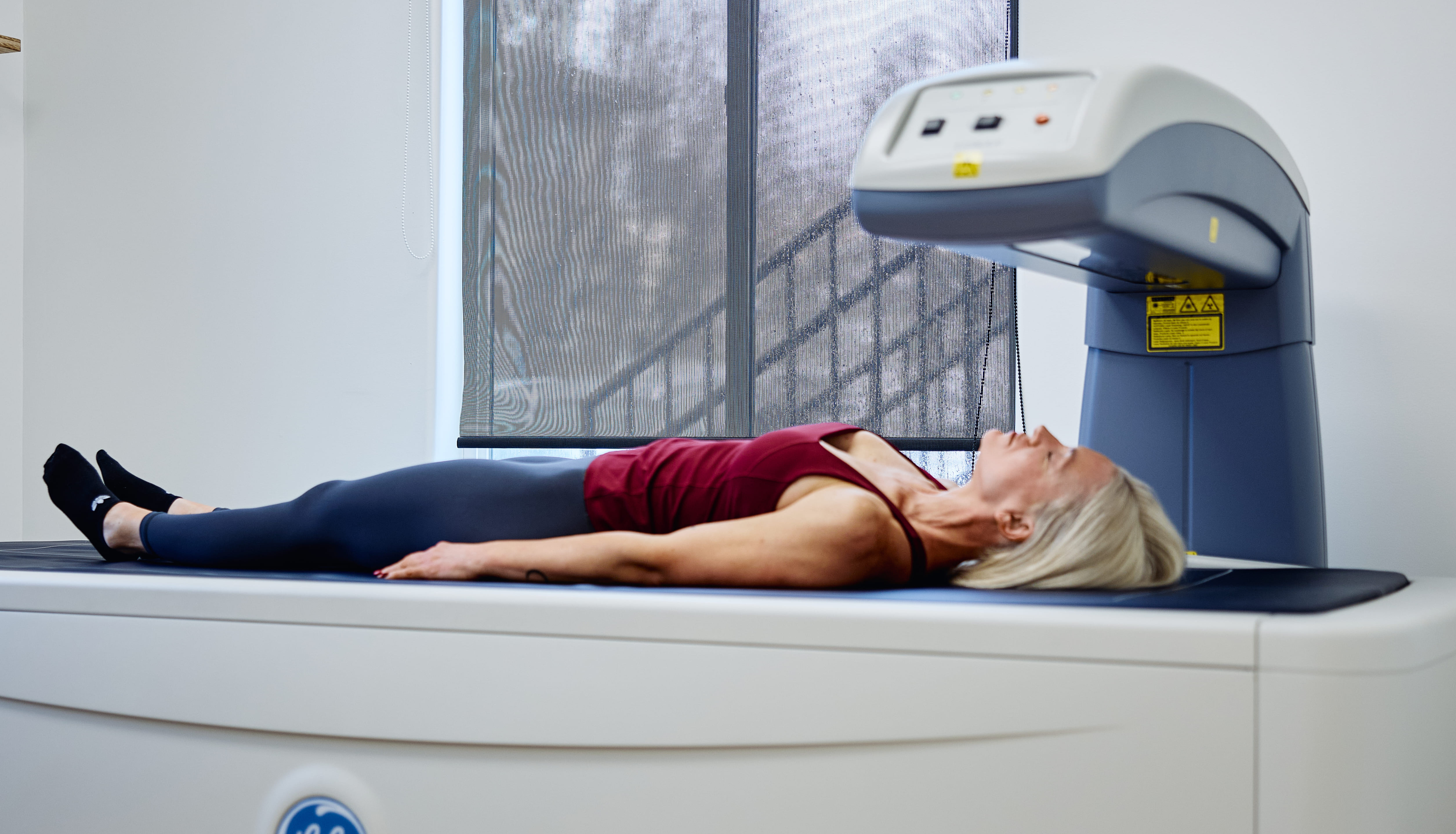 A DEXA body composition scan in progress at the Benchmark clinic
