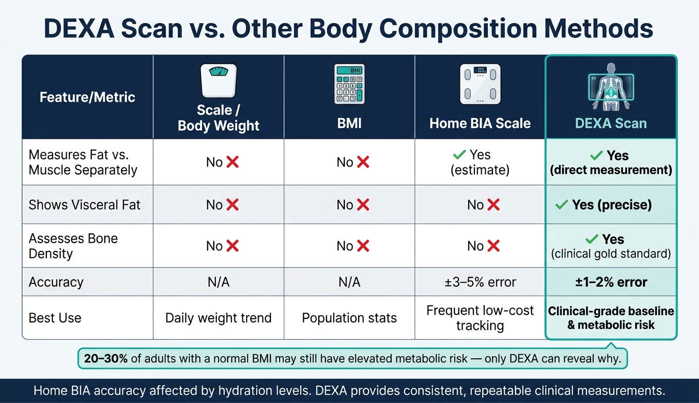 DEXA Scan vs. Other Body Composition Methods: What Each One Actually Measures