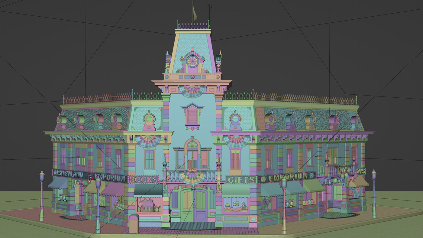 A behind-the-scenes look at a 3D model of the Emporium from the Disneyland Resort.