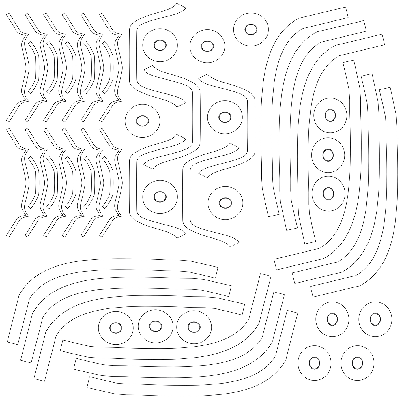Sheets of stencils to apply color to the miniature model of the Excelsior spaceship.