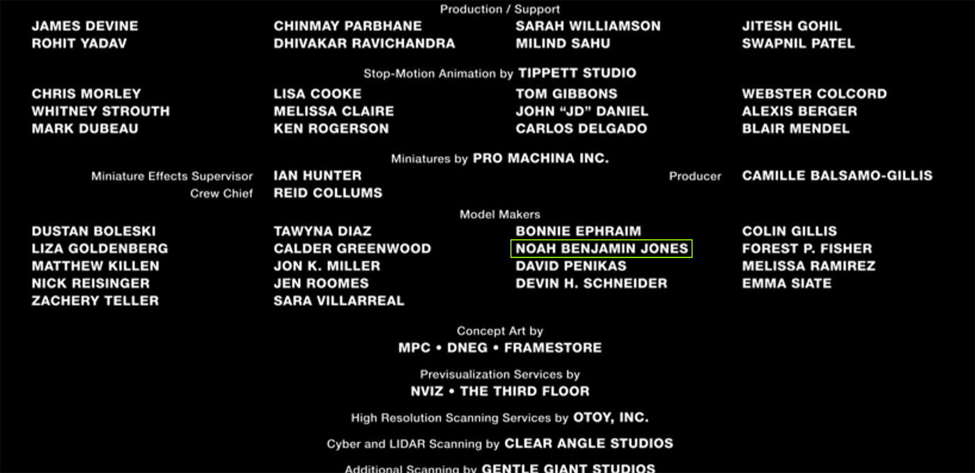 The credits from Alien: Romulus, Noah's name is outlined in a green box.