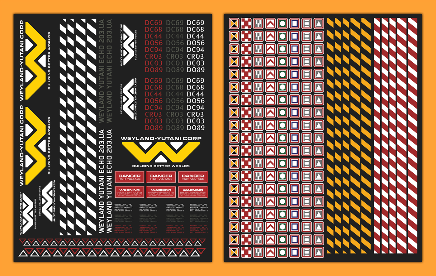 Dry transfer sheets for the graphics for the miniature spaceships for Alien: Romulus.