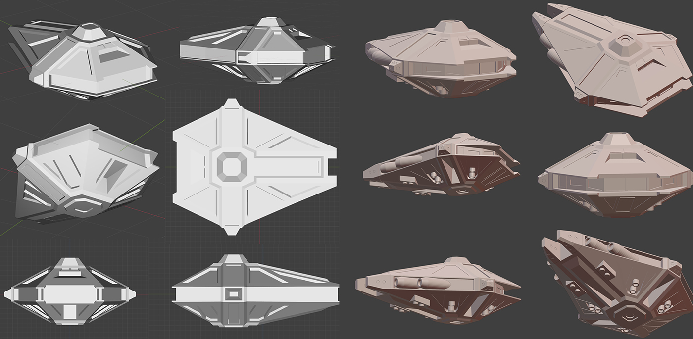 A 3D model of the spaceship designed for the commercial.
