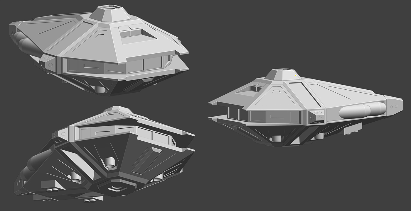 A 3D model of the spaceship designed for the commercial.