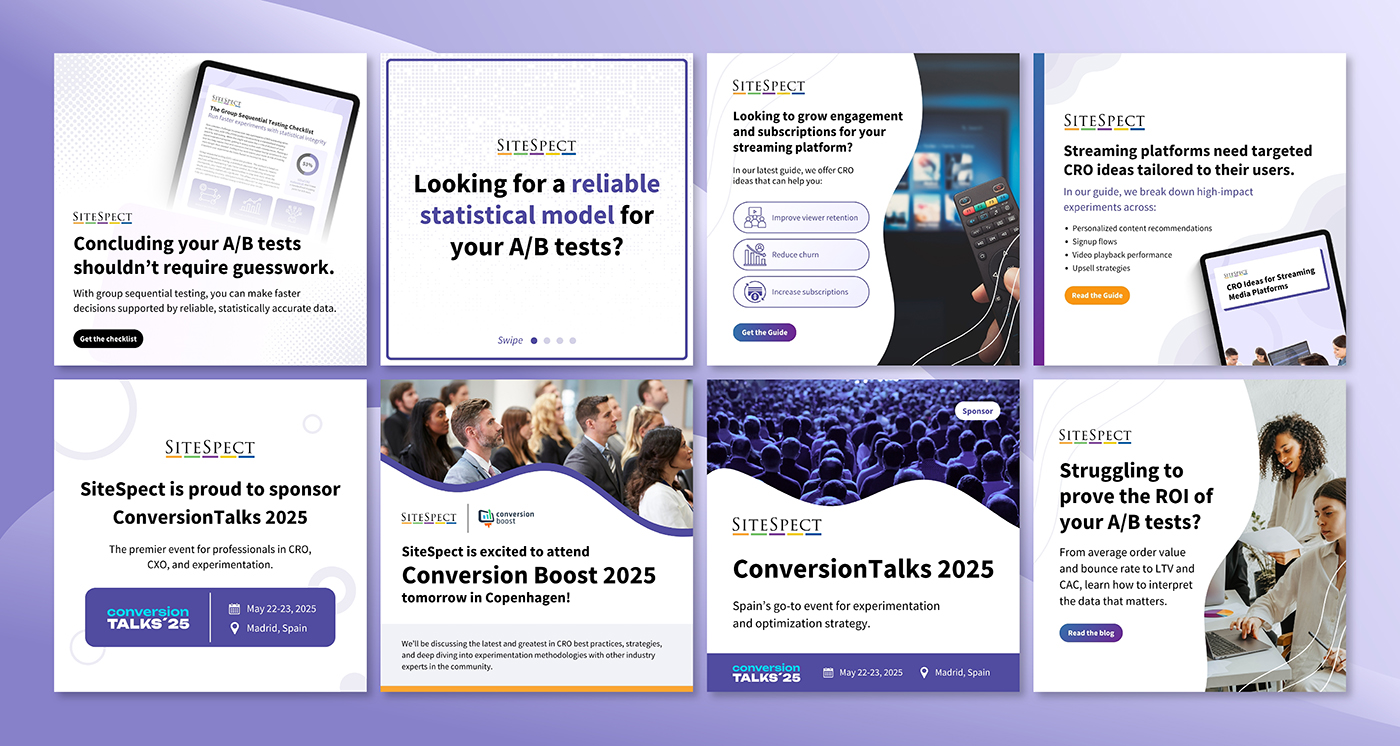 A collection of social media graphics designed for SiteSpect.