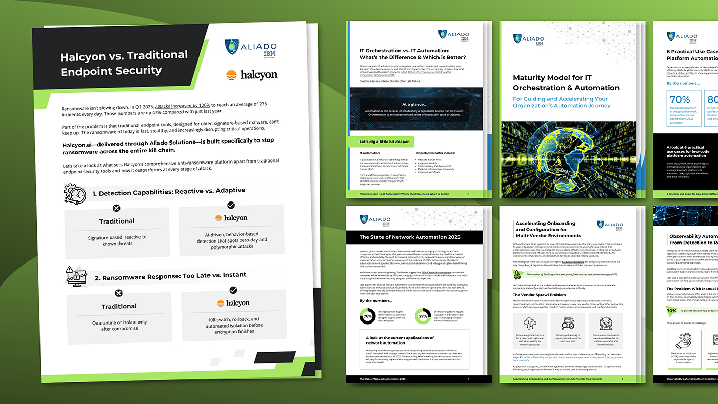 A collection of branded marketing material designed for Aliado.