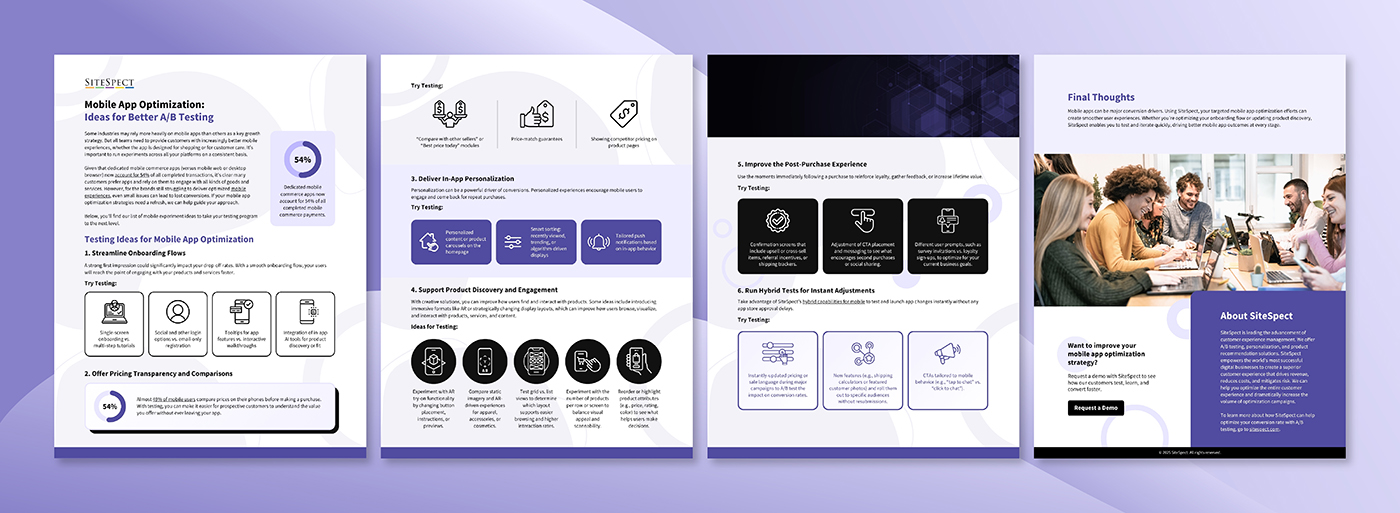 A collection of marketing materials designed for Sitespect.
