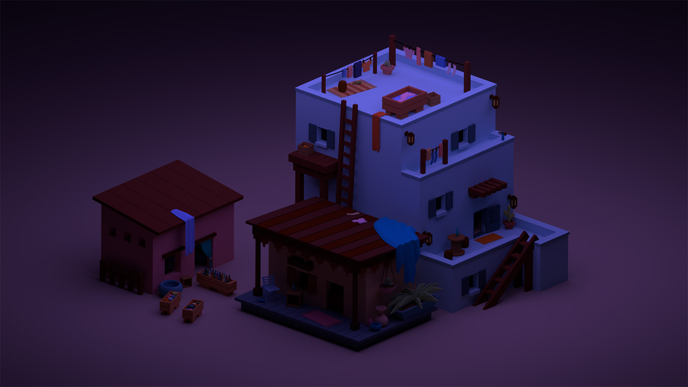 A warm and cozy 3D model of a small desert village.