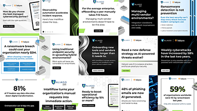 A collection of branded social media graphics designed for Aliado.